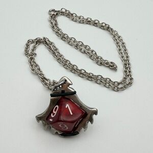 Chessex D10 Pendant Necklace Old Silver Finish Serrated Blade Dice Holder New